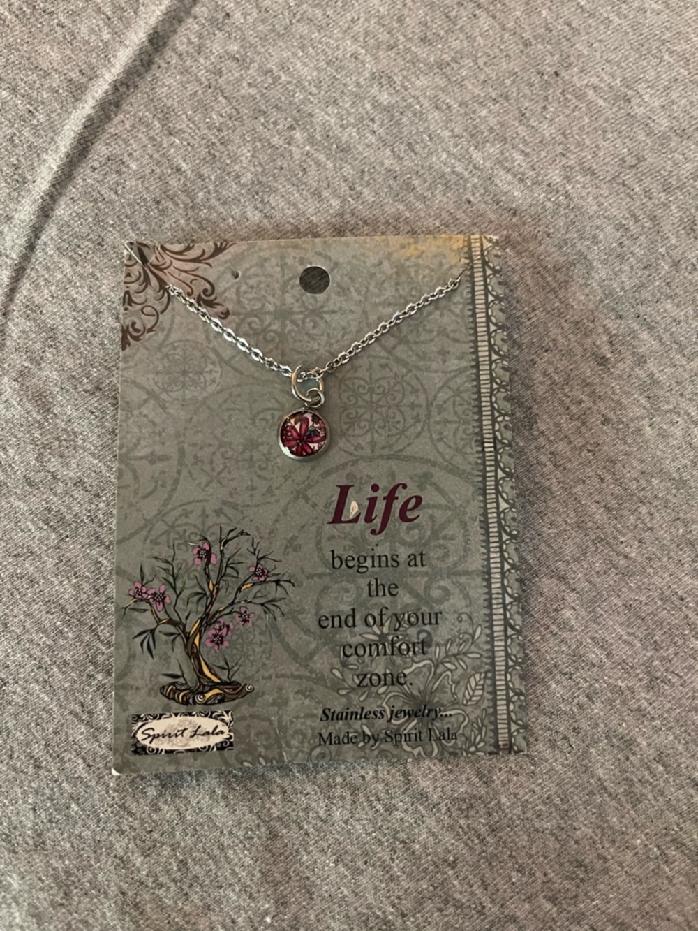 Spirit Silver Necklace with Red Crystal Charm